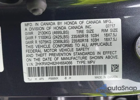 2017 Honda Cr-V Ex-L/Ex-L Navi z USA, uszkodzony, nr VIN 2HKRW2H82HH664066